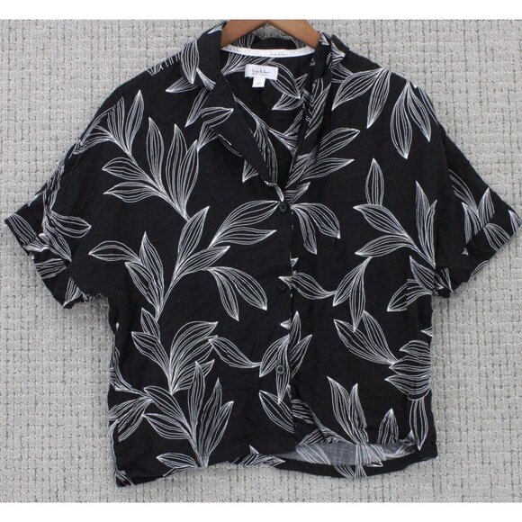 Nicolle Miller Shirt Women Small S Black Casual Floral Button Down Short Sleeve - Picture 1 of 9